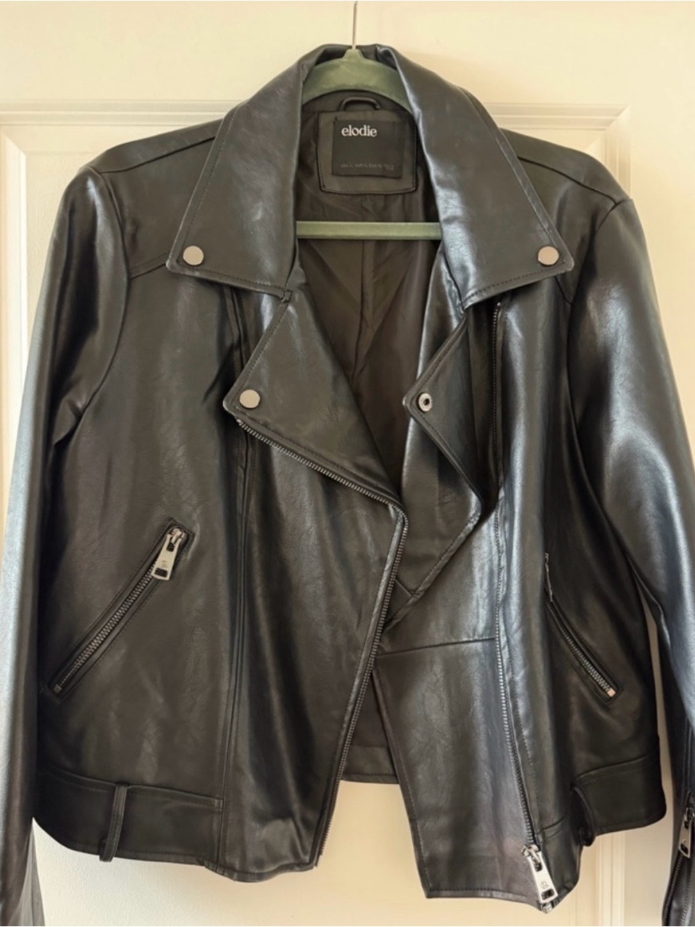 Elodie Black Faux Leather Moto Jacket with Asymmetrical Zip